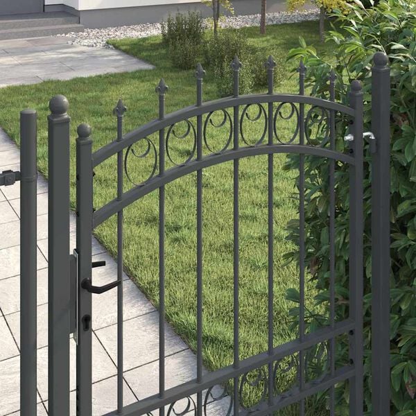 vidaXL Fence Gate with Spikes Grey 170 x 100 cm Powder-coated steel