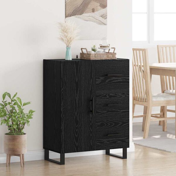 vidaXL Sideboard Black Oak 69.5 x 34 x 90 cm Engineered Wood and Iron