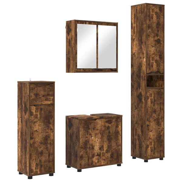 vidaXL Bathroom Furniture Set Manual 4 pcs Smoked Oak Engineered Wood