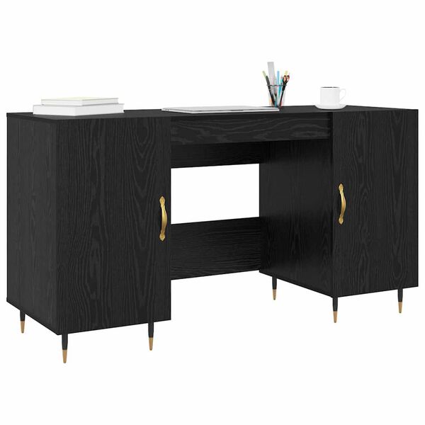 vidaXL Desk with Shelf Black oak 140 x 50 x 75 cm Engineered wood
