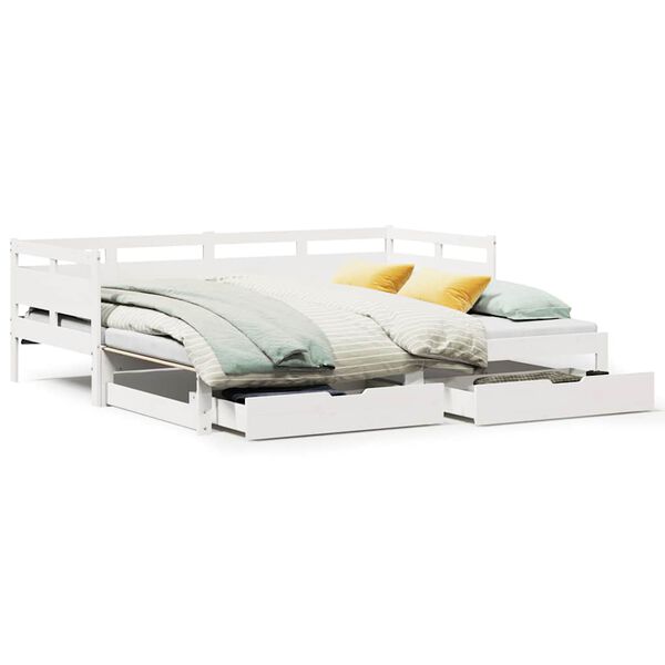 vidaXL Daybed with Trundle and Drawers without Mattress White 90x200 cm