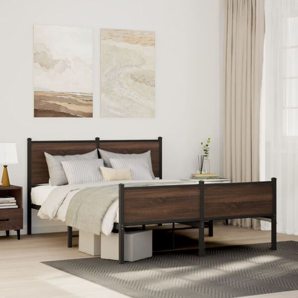 vidaXL Metal Bed Frame without Mattress Brown Oak 150x200 cm King Size