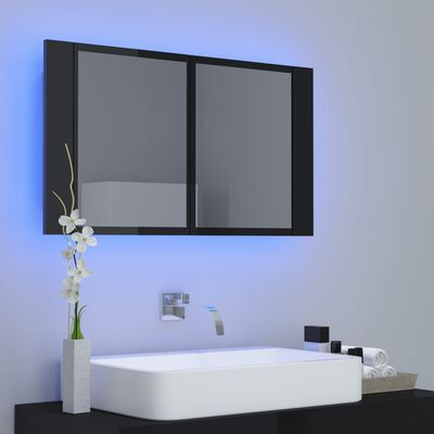 vidaXL LED Bathroom Mirror Cabinet High Gloss Black 80x12x45 cm Acrylic