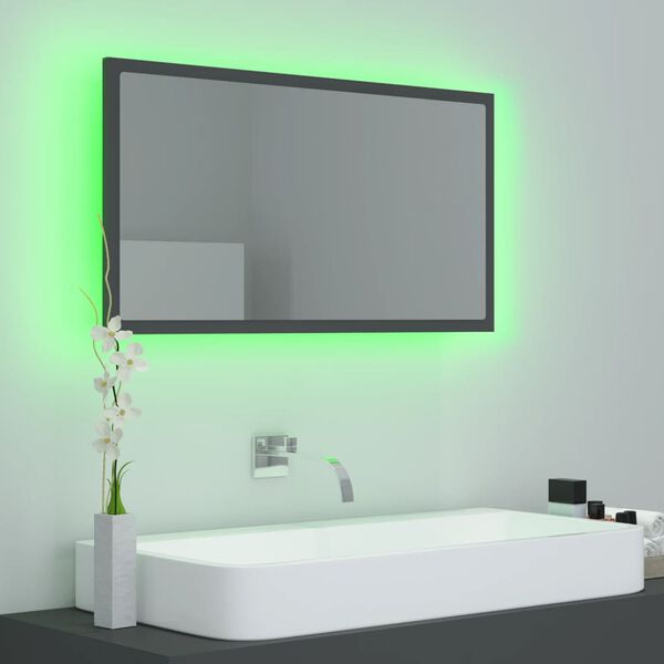 vidaXL LED Bathroom Mirror Grey 80x8.5x37 cm Acrylic