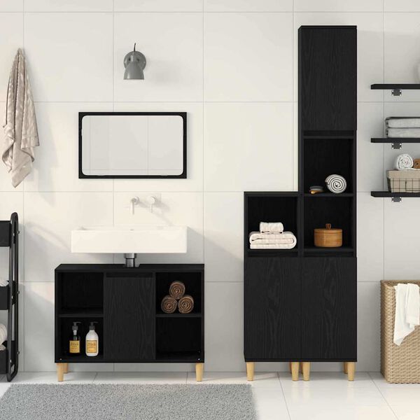 vidaXL Bathroom Furniture Set with Storage 3 pcs Black Engineered wood