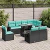 vidaXL 9 Piece Garden Sofa Set with Cushions Black Poly Rattan Acacia