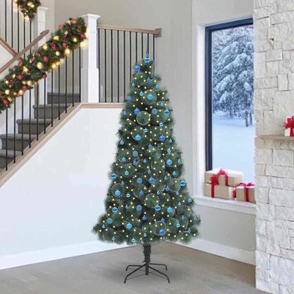 vidaXL Artificial Pre-lit Christmas Tree with Ball Set Green 240 cm