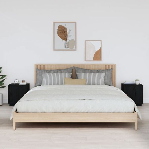 vidaXL Bedside Cabinets 2 pcs Black 40x34x45 cm Solid Wood Pine