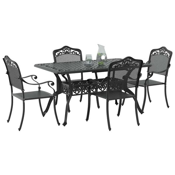 vidaXL Garden Dining Set 5 pcs Black Aluminium