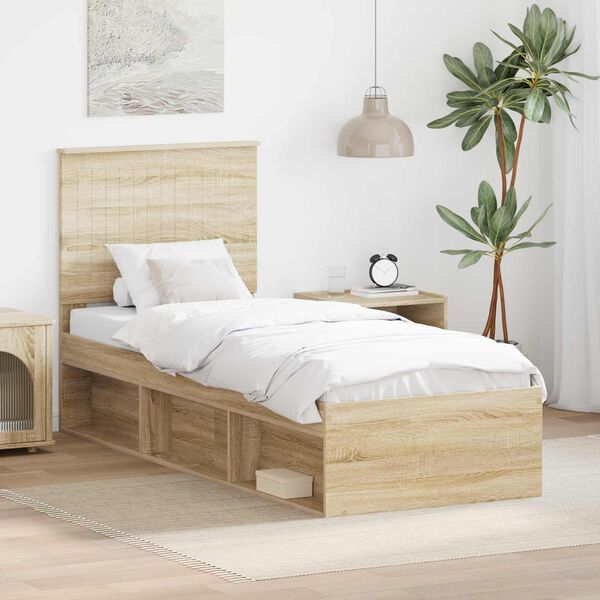 vidaXL Bed Frame with Headboard Sonoma Oak 75 x 190 cm Solid Pine Wood