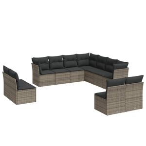 vidaXL 11 Piece Garden Sofa Set with Cushions Grey Poly Rattan