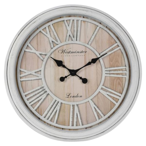 H&S Collection Wall Clock Roman Number London White and Natural
