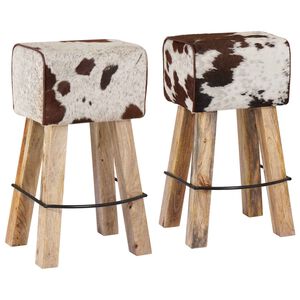 vidaXL Bar Stool 2 pcs Brown and White 44 x 33 x 74 cm Real Leather