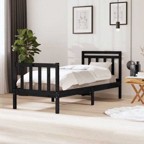 vidaXL Bed Frame without Mattress Black Small Single Solid Wood