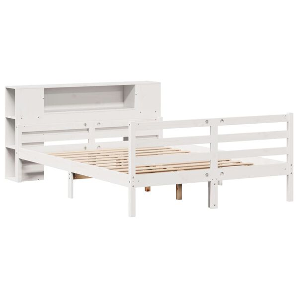 vidaXL Bookcase Bed without Mattress White 135x190 cm Double Solid Wood Pine