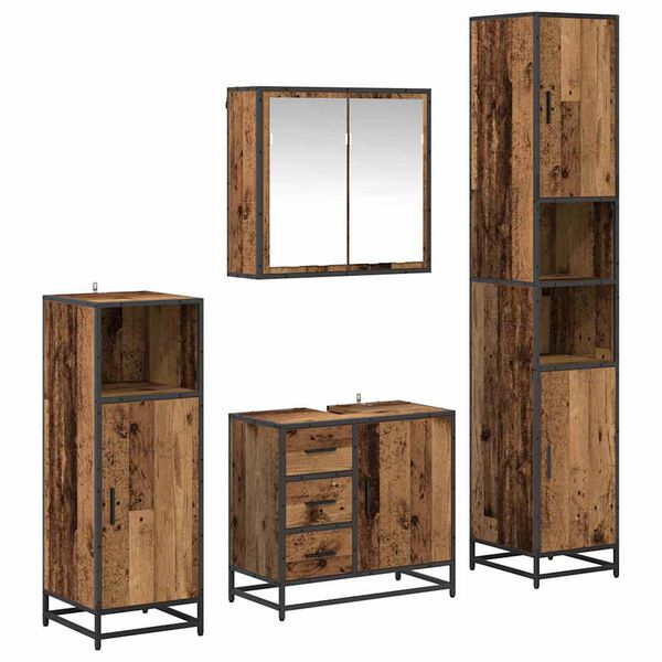vidaXL Bathroom Furniture Set with Door 4 pcs Old wood Engineered wood