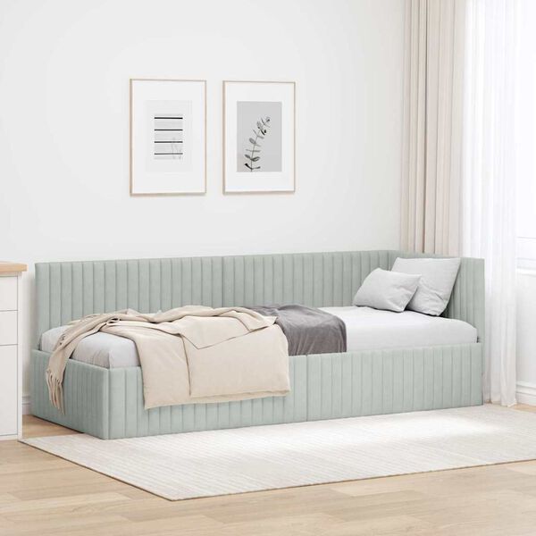 vidaXL Corner Bed Frame Light Grey 80 cm x 200 cm Velvet
