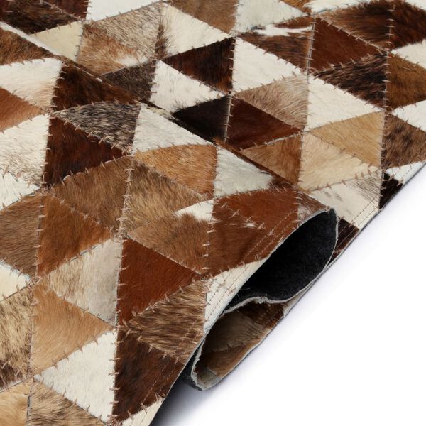 vidaXL Rug Genuine Leather Patchwork 80x150 cm Triangle Brown/White