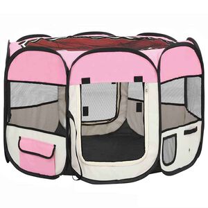 vidaXL Dog Playpen | Pink and Cream | Polyester and Steel | Medium | Foldable