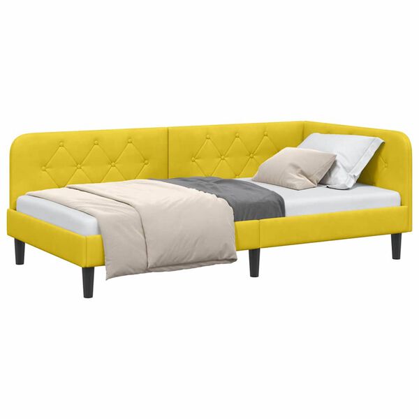 vidaXL Corner Bed Frame with Headboard Yellow 90 x 190 cm Velvet