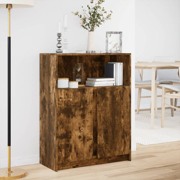vidaXL Sideboard with LED Smoked Oak 77x34x100 cm Engineered Wood