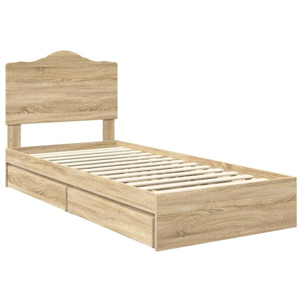 vidaXL Storage Bed with Drawer Sonoma Oak 100 x 200 cm Engineered Wood