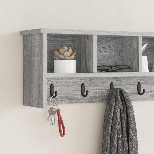 vidaXL Wall-Mounted Coat Rack with Shelf Grey sonoma 100 x 16 x 26 cm