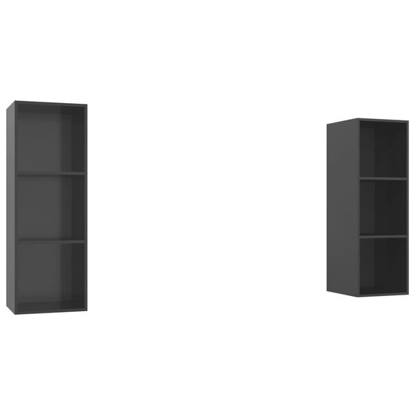 vidaXL Wall-mounted TV Cabinets 2 pcs High Gloss Grey Engineered Wood
