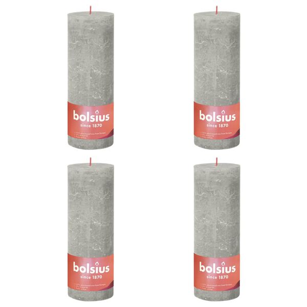 Bolsius Rustic Pillar Candles Shine 4 pcs 190x68 mm Sandy Grey