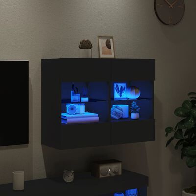 vidaXL TV Wall Cabinet with LED Lights Black 78.5x30x60.5 cm