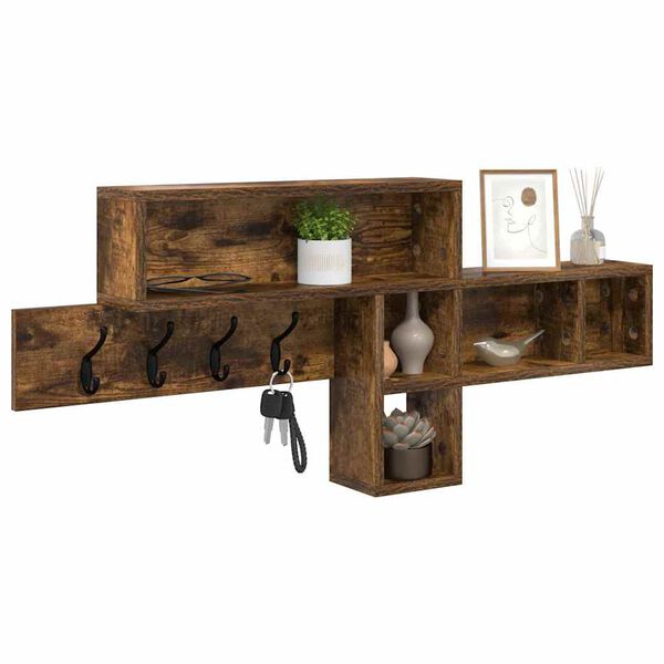 vidaXL Wall-Mounted Coat Rack with Shelf Smoked Oak 100 x 12 x 43.5 cm