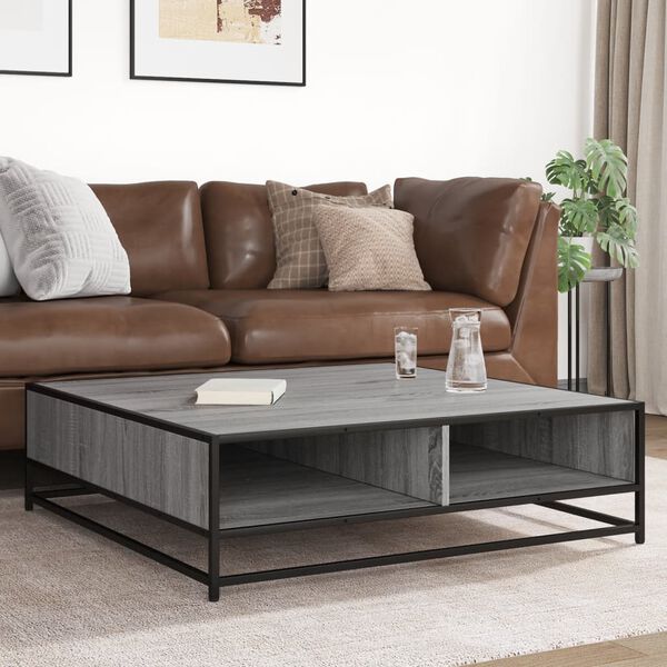 vidaXL Coffee Table Grey Sonoma 100x100x30 cm Engineered Wood and Metal