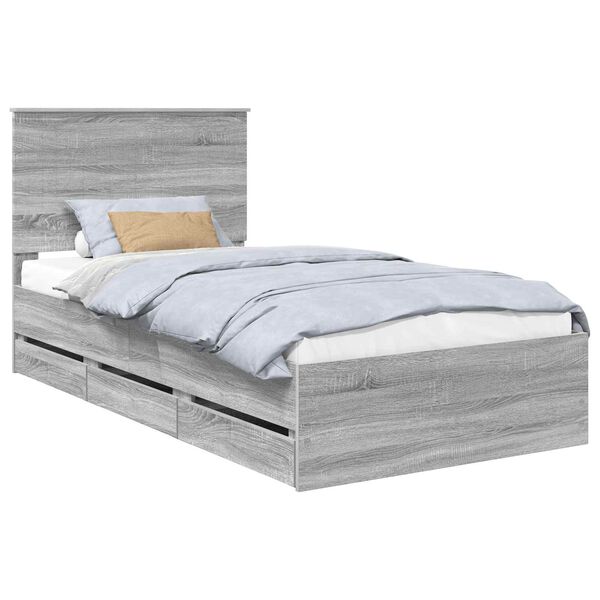 vidaXL Bed Frame with Drawer Grey Sonoma 100 x 200 cm Engineer Wood