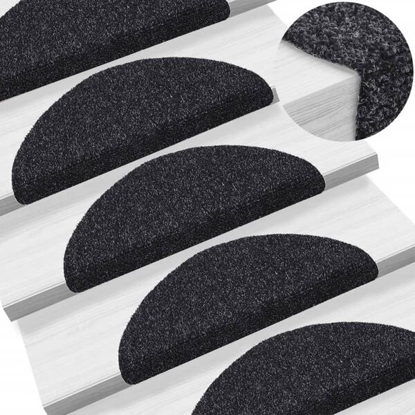 vidaXL Stair Mats Self-adhesive 5 pcs 56x17x3 cm Black Half Round
