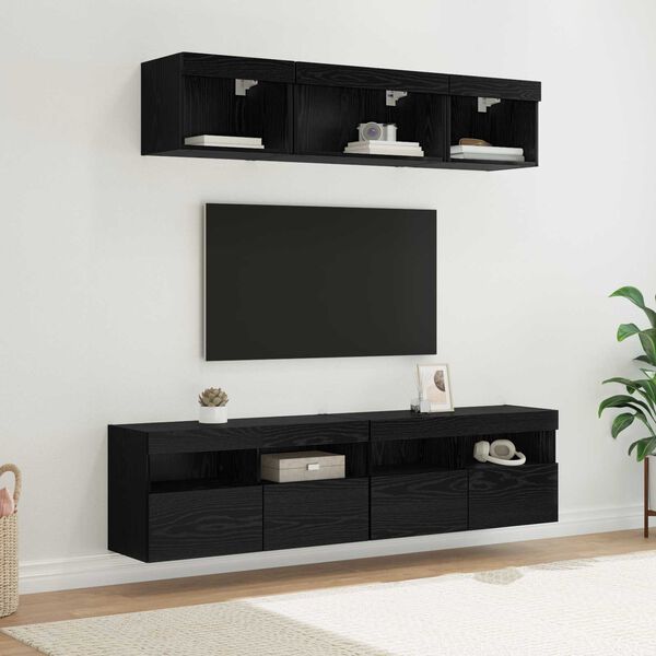vidaXL TV Wall Units with LED with LED 5 pcs Black Oak 80 x 30 x 40 cm
