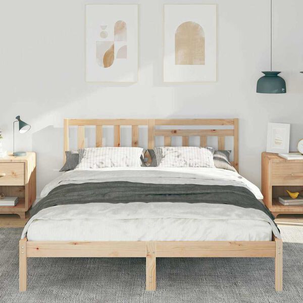 vidaXL Bed Frame with Headboard Brown 140 x 200 cm Solid Pine Wood