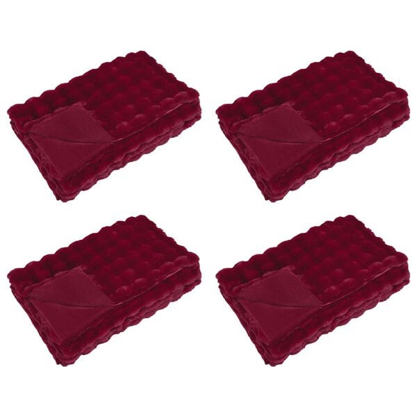 vidaXL Anti-Slip Faux Rabbit Fur Blanket Olite 4 pcs Bordeaux Red