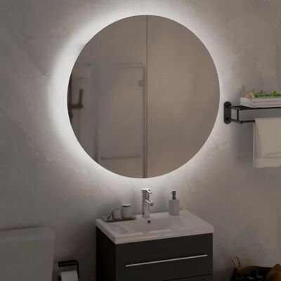 vidaXL Bathroom Cabinet with Round Mirror&LED Black 54x54x17.5 cm