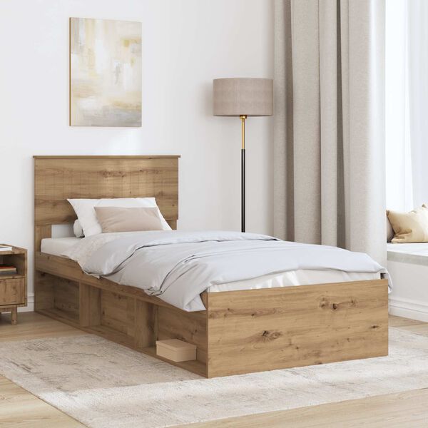 vidaXL Bed Frame Artisian Oak 90 x 190 cm Solid Pine Wood