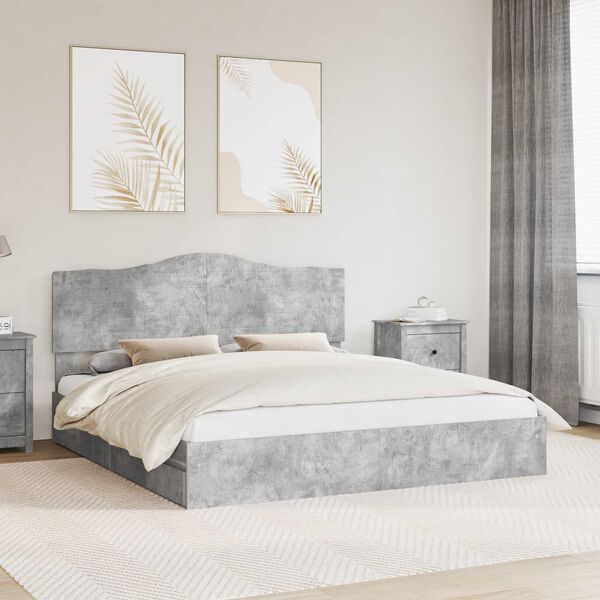 vidaXL Storage Bed Concrete Grey 180 x 200 cm Engineered Wood