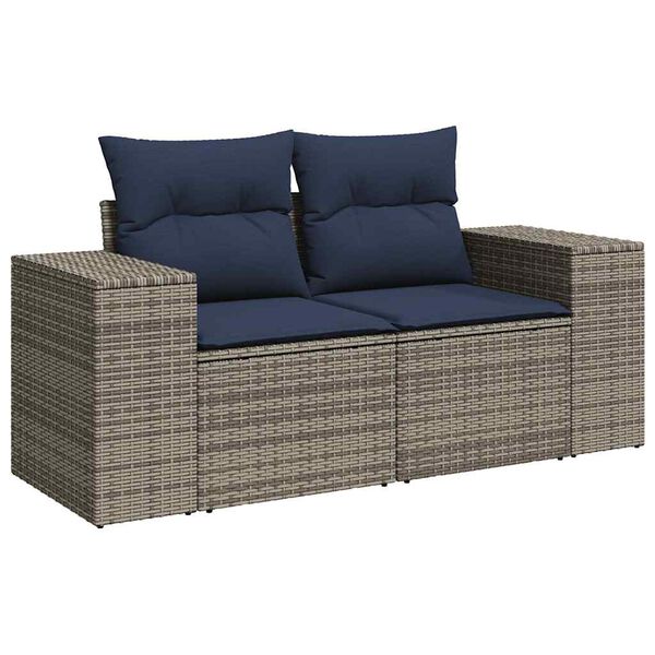 vidaXL 11 Piece Garden Sofa Set with Cushions Grey Poly Rattan Acacia