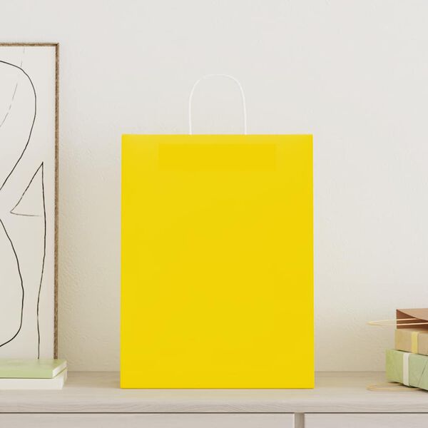 vidaXL Paper Bags 50 pcs with Handles Yellow 32x12x42 cm
