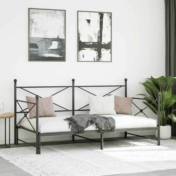 vidaXL Daybed with Trundle without Mattress Black 107x203 cm Steel