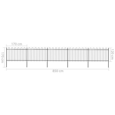 vidaXL Garden Fence with Hoop Top Steel 8.5x1.2 m Black