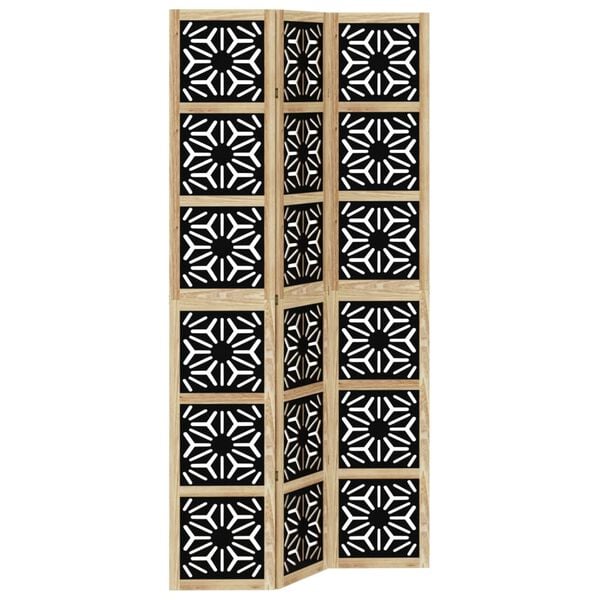 vidaXL Room Divider 3 Panels Brown and Black Solid Wood Paulownia