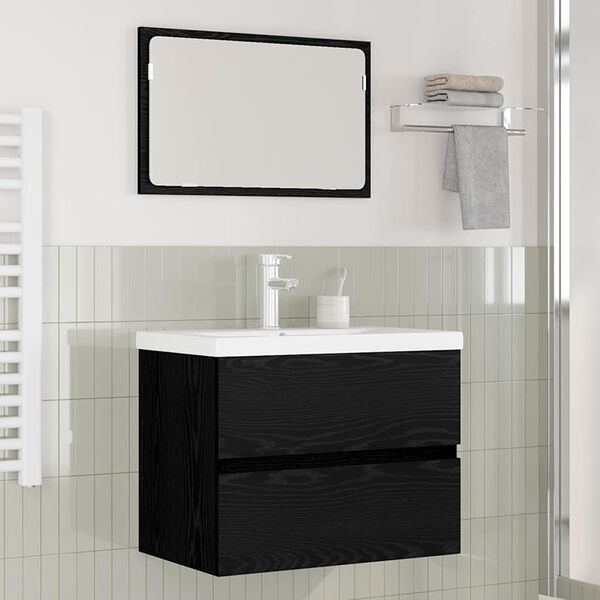 vidaXL Bathroom Furniture Set 3 pcs Black Oak Engineered Wood