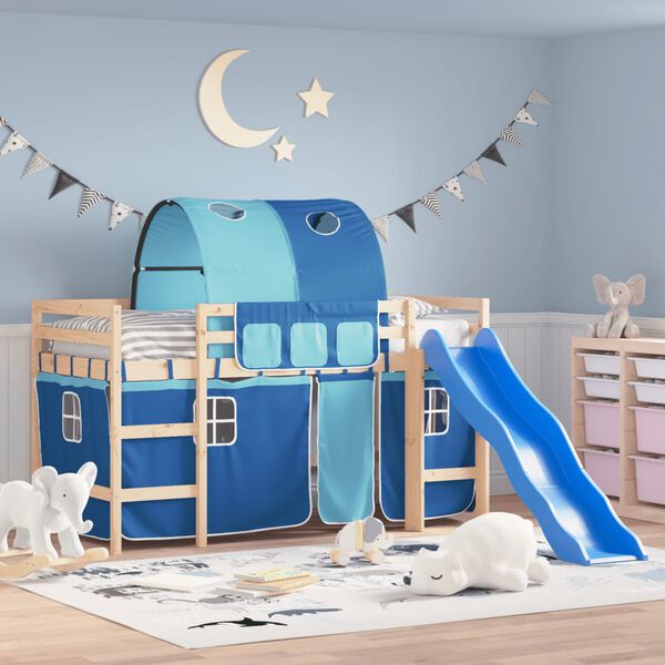 vidaXL Kids' Loft Bed with Tunnel without Mattress Blue 80x200 cm