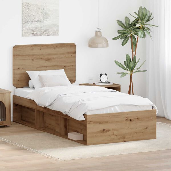 vidaXL Bed Frame Artisian Oak 90 x 200 cm Solid Pine Wood