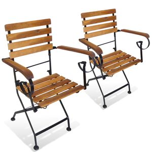 vidaXL Folding Garden Chairs 2 pcs Steel and Solid Acacia Wood