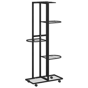 vidaXL 5-Floor Flower Stand with Wheels 44x23x100 cm Black Iron